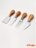 5 Parça Bambu Peynir Sunum Tahtası ve Çatal - Spatula -Mini Spatula  - Bıçak Seti, Peynir Kesim Panosu, Sunum Seti - 5