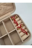 pinterest model gold detaylı kırmızı fiyonk küpe - 1