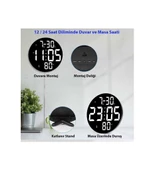 Alfalink Dijital Modern 12inç LED Duvar Dijital Saat Sıcaklık Nem Alarm Kumandalı - 3