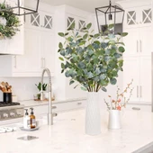 Nettenevime Yapay Çiçek Yeşil Okaliptus 90cm 5Dallı Uzun Dal Eucalyptus thumbnail 5