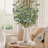 Nettenevime Yapay Çiçek Yeşil Okaliptus 90cm 5Dallı Uzun Dal Eucalyptus thumbnail 7