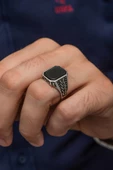 Siyah Oniks Taşlı 925 Gümüş Erkek Yüzük thumbnail 4