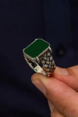 Yeşil Oniks Taşlı Kazaz Örgü Modeli 925 Gümüş Erkek Yüzük thumbnail 3