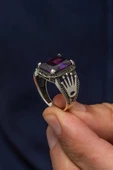 Mor Taşlı 925 Gümüş Erkek Yüzük thumbnail 3