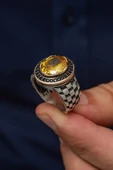 Sarı Sitrin Taşlı Kordon Modeli 925 Gümüş Erkek Yüzük thumbnail 3