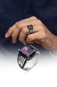 Mor Taşlı 925 Gümüş Erkek Yüzük thumbnail 6