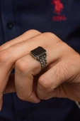 Siyah Oniks Taşlı Kazaz Örgü Modeli 925 Gümüş Erkek Yüzük thumbnail 3