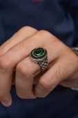 Yeşil Taşlı Kordon Modeli 925 Gümüş Erkek Yüzük thumbnail 1