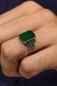 Yeşil Oniks Taşlı Kazaz Örgü Modeli 925 Gümüş Erkek Yüzük thumbnail 1