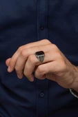 Siyah Oniks Taşlı 925 Gümüş Erkek Yüzük thumbnail 5