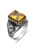 Sarı Sitrin Taşlı Kartal Başı 925 Gümüş Erkek Yüzük thumbnail 2