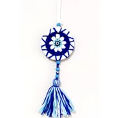 Ponponlu Nazar Boncuğu Desenli El Yapımı Mini Kapı, Duvar ve Araba Süsü - 1