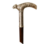 Leopar Başlı Kıvrımlı İnce Koyu Kahverengi Baston - 2