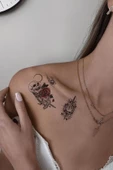 Kafatası İskelet Gül Rose Omuz Geçici Dövme Tattoo Aksesuar Şık - 1