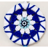 Ponponlu Nazar Boncuğu Desenli El Yapımı Mini Kapı, Duvar ve Araba Süsü - 3