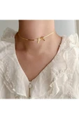 Kadın Paslanmaz Çelik Altın Kurdele Fiyonk Model  Choker Kolye Aksesuar Şık Kadın Takı Hediyelik - 1