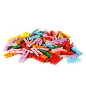 Ahşap Renkli Mini Mandal 100 Adet - 1