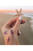Neon Renkli Deniz Yıldızı Istiridye Deniz Atı Dövmesi Mini Tattoo Minimal Aksesuar Moda Şık - 1