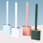 Duvara Monte Edilebilir Kapaklı Askılı Klozet Yumuşak Silikon Başlıklı Tuvalet Fırçası Seti - 1