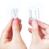 Eşya Sabitleme Askısı 10 Çift Şeffaf Çift Taraflı Yapışkanlı Geçmeli Klips - 6