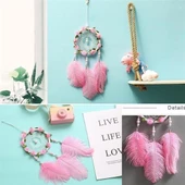 El Yapımı Kuş Tüyü ve Led Işıklı Dekoratif Asma Düş Rüya Kapanı - 1