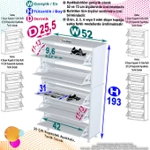 Modilayn VARBİ UMAY' 2 Li Antre Hol 52 x193x 25, 5 cm’ lik 5 Düşer Kapak 10 Göz Raflı Ayakkabılık - 5