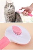 Kedi Köpek Tüy Toplayıcı Kendini Temizleyebilen Ergonomik Saplı Evcil Hayvan Tarağı Pembe - 8