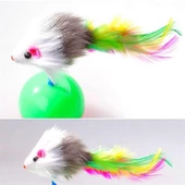 Kedi Oyun Topu Tüylü Fareli Hacı Yatmaz Eğitici Yavru Kedi Fare Kovalama Oyuncağı - 2