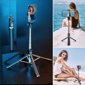 Fotoğraf Makinası ve Telefon Takılabilen 2si 1 Arada 2.2m Uzayan Selfie Çubuğu Kumandalı Tripod - 5