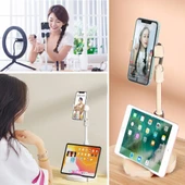 Masa Üstü Tablet ve Telefon Tutucu Plastik Aparat Beyaz Telefon Standı - 2