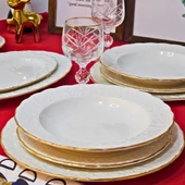 İpek Altın Yaldızlı Pera 18 Prç Yemek Takımı - 1