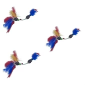 Tüylü Tahta Boncuklu Zilli Kedi Oyuncağı Çok Renkli Kedi Oyuncak - 5