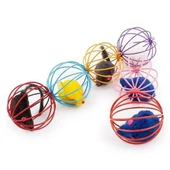 Renkli Metal Kafesli Peluş Fareli Kedi Köpek Oyuncağı Oyun Topu 6 cm - 2