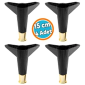 Mobilya Çekyat Kanepe Komidin Sehpa TV Ünitesi Koltuk Ayağı 15 cm Siyah Altın Baza Ayak 4 Adet - 1