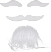 Beyaz Renk Kendinden Yapışkanlı Takma Sakal Bıyık ve Kaş Seti thumbnail 8