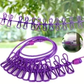 Taşınabilir Seyahat Çamaşır İpi 12 Mandallı Klipsli Lastikli Çamaşır Mandalları - 1