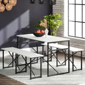 Eportatif Masa Takımı Bench Bank Masa Seti 120x60 Masa Mutfak Masası Yemek Masası Beyaz 1552 - 2