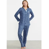 Sementa Minimal Desen Yumoş Önden Düğmeli Bayan Pijama Takım - 2