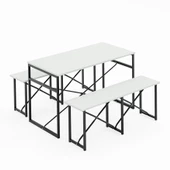 Eportatif Masa Takımı Bench Bank Masa Seti 120x60 Masa Mutfak Masası Yemek Masası Beyaz 1552 - 5