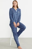 Sementa Minimal Desen Yumoş Önden Düğmeli Bayan Pijama Takım - 4
