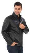 Yarım Yakalı klasik ve spor Erkek Deri Ceket Siyah Renk - 9