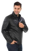 Yarım Yakalı klasik ve spor Erkek Deri Ceket Siyah Renk - 4