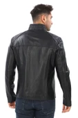 Yarım Yakalı klasik ve spor Erkek Deri Ceket Siyah Renk - 8