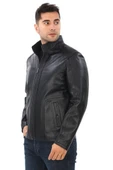Yarım Yakalı klasik ve spor Erkek Deri Ceket Siyah Renk - 6