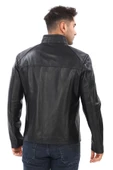 Yarım Yakalı klasik ve spor Erkek Deri Ceket Siyah Renk - 3