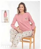 Senfoni Kadın Düğmeli Yaka Uzun Kol Pamuk Pijama Takımı 6034 -1 Adet  L Pembe - 1