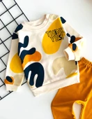 Neşeli Bebekler Think Yes Baskılı Desen İki İplik Penye Kumaş Takım Renkli Turuncu thumbnail 2