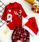 Neşeli Bebekler Noel Baba Ve Geyik Baskılı Bereli Yılbaşı Takımı thumbnail 2