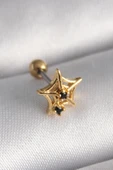 316L Çelik Gold Renk Siyah Zirkon Taş Detay Örümcek Ağ Model Tragus Piercing - TJ-PR1292 - 1