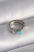 316L Çelik Gümüş Renk Zirkon Taşlı Mavi Boncuk Detay Tragus Piercing - TJ-PR1325 - 1